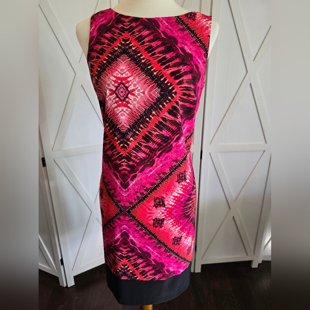 AB Studio Pink, Crimson, And Deep BerryPatterned Sleeveless Sheath Dress
